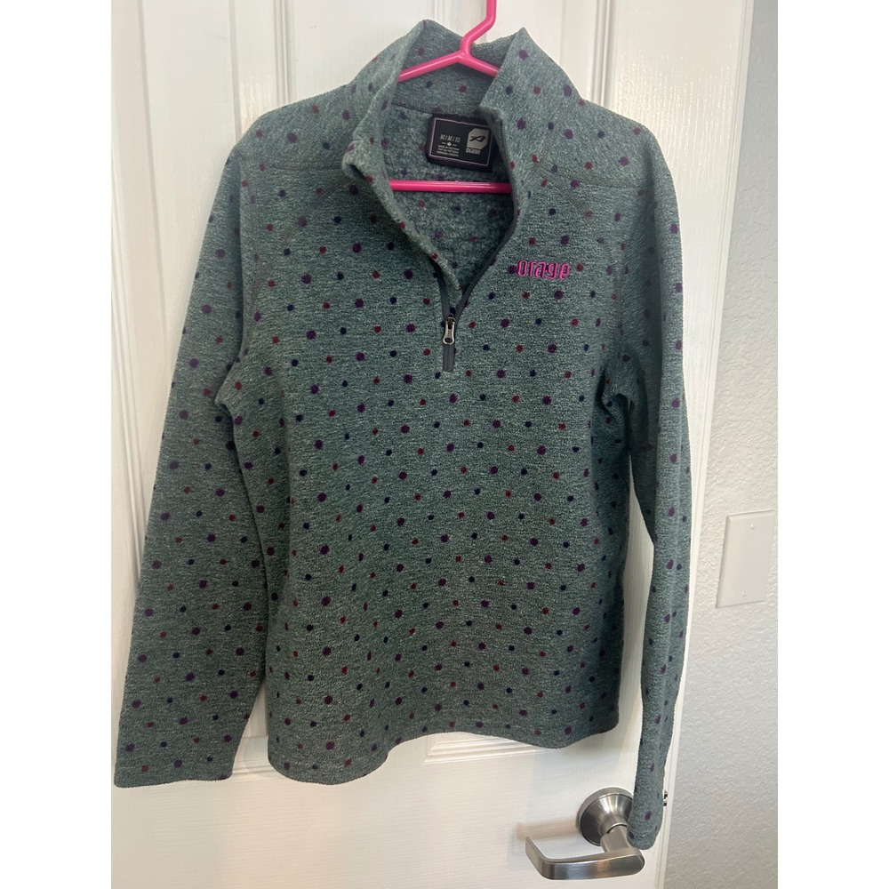 Orage‎ Kids Grey Polka Dot Fleece Quarter Zip Pullover Sweater Size M 10-12